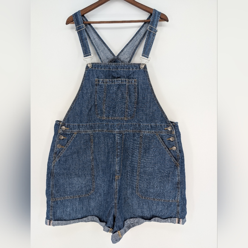 NWT Torrid Plus Size Lightweight Rigid Denim Shortall Sz.18 Dark Wash Pockets